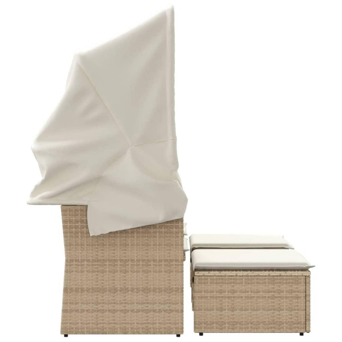 VIDAXL Canape de jardin 2 places avec auvent et tabourets beige rotin
