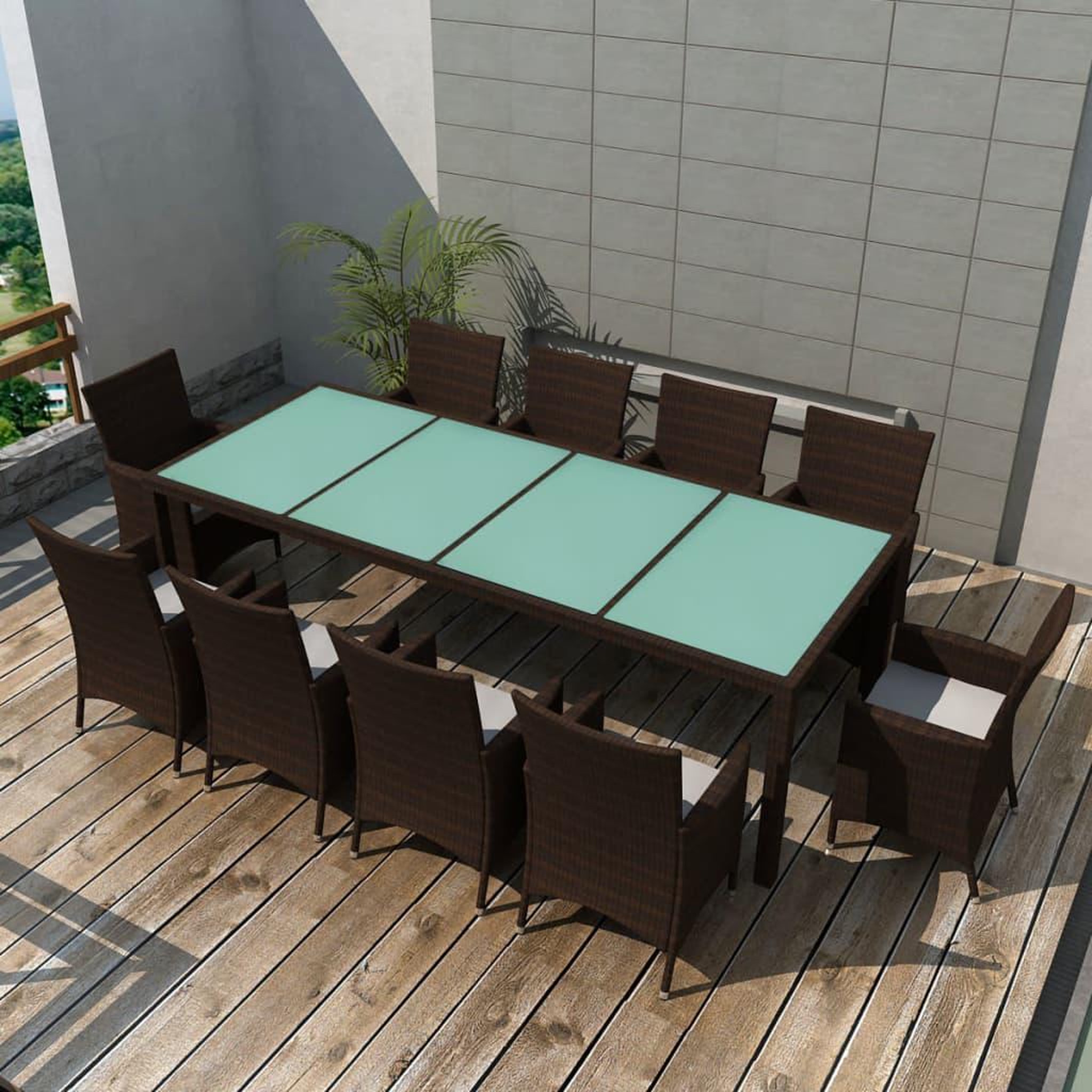 Voir la diapositive 1 : VIDAXL Ensemble a manger d'exterieur et coussins 11 pcs resine tressee