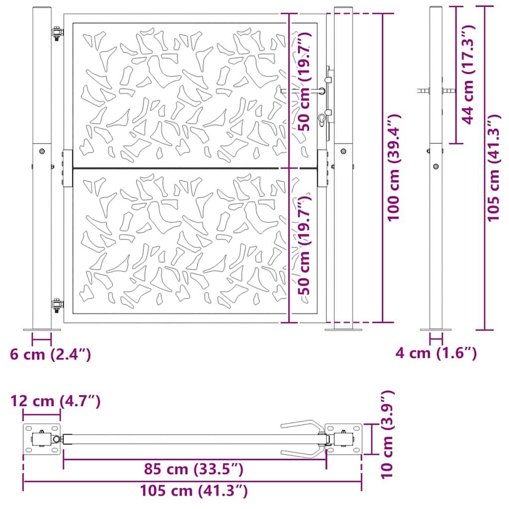 Voir la diapositive 6 : VIDAXL Porte de jardin acier resistant aux intemperies design feuilles