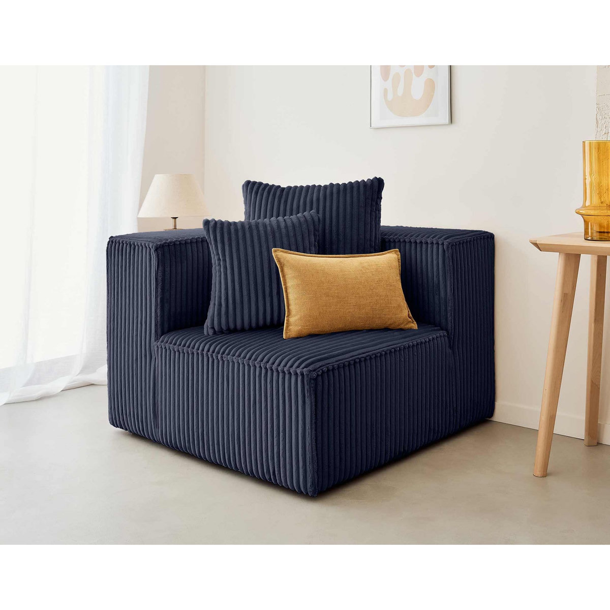 LISA DESIGN Colombine - module d'assise d'angle réversible - en velours côtelé grosses côtes