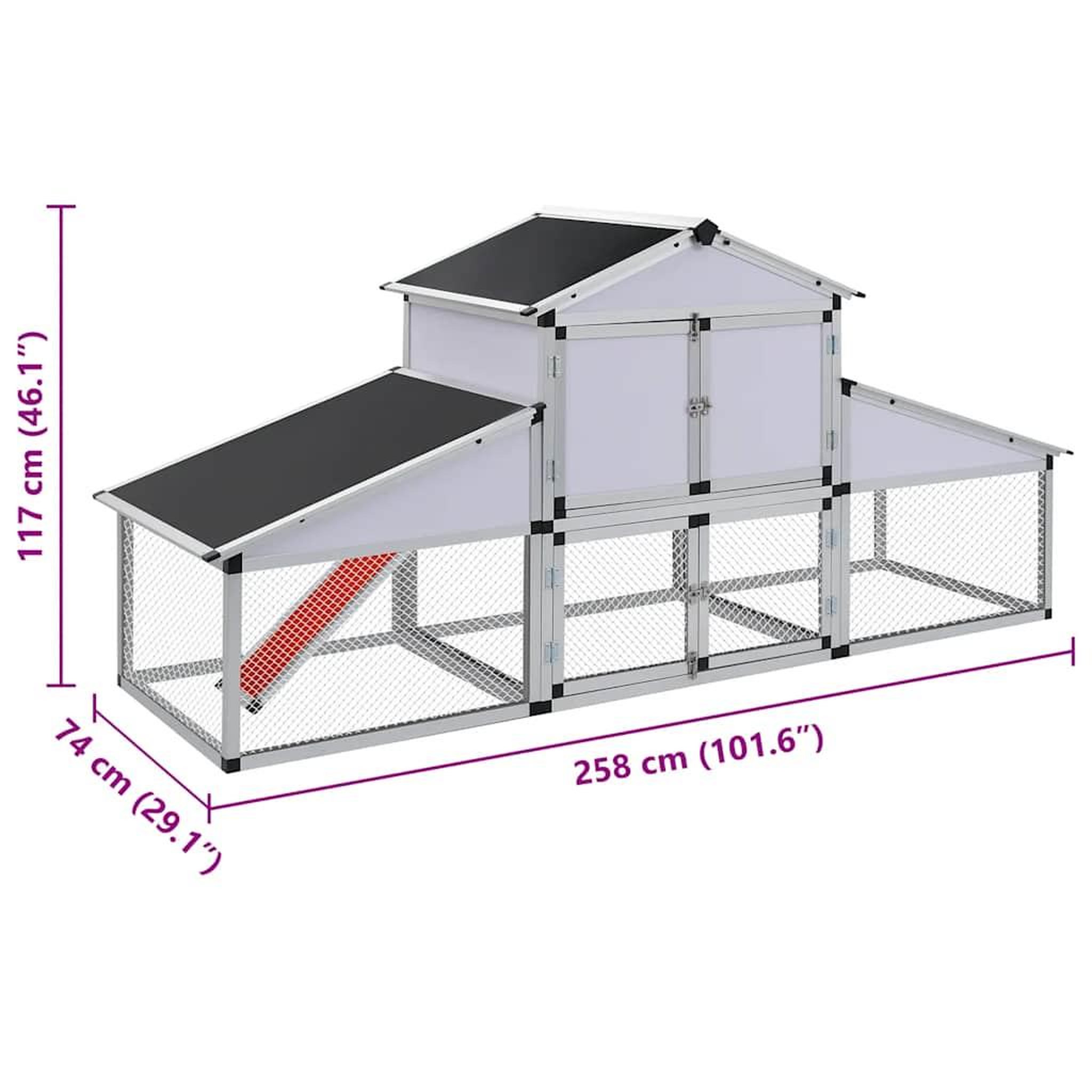 Voir la diapositive 6 : VIDAXL Poulailler avec rampes et nichoir aluminium