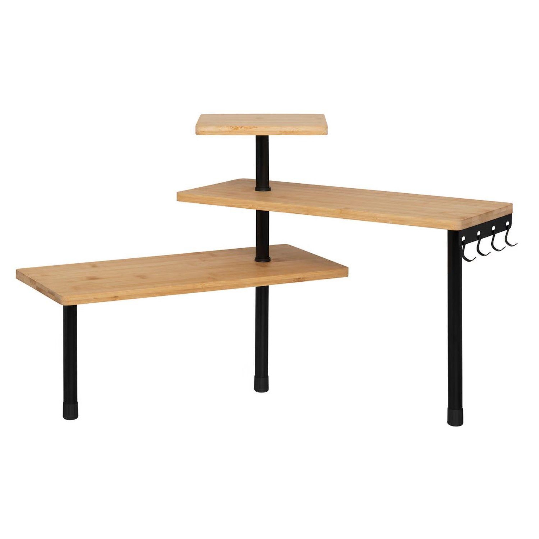 Voir la diapositive 3 : FIVE Étagère d'angle 3 niveaux en bambou et inox - Beige et noir