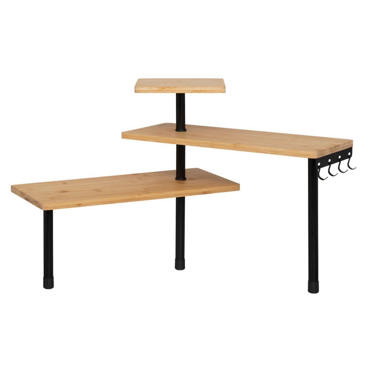 FIVE Étagère d'angle 3 niveaux en bambou et inox - Beige et noir