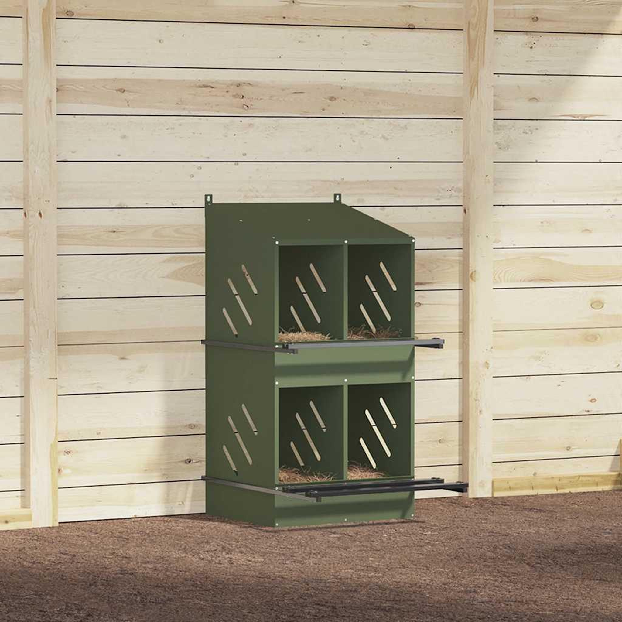 Voir la diapositive 4 : VIDAXL Nichoir a poules avec 4 compartiments vert olive metal