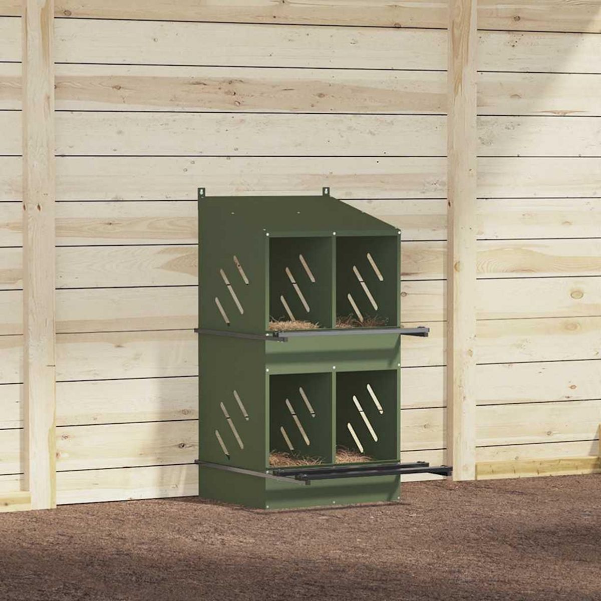 VIDAXL Nichoir a poules avec 4 compartiments vert olive metal