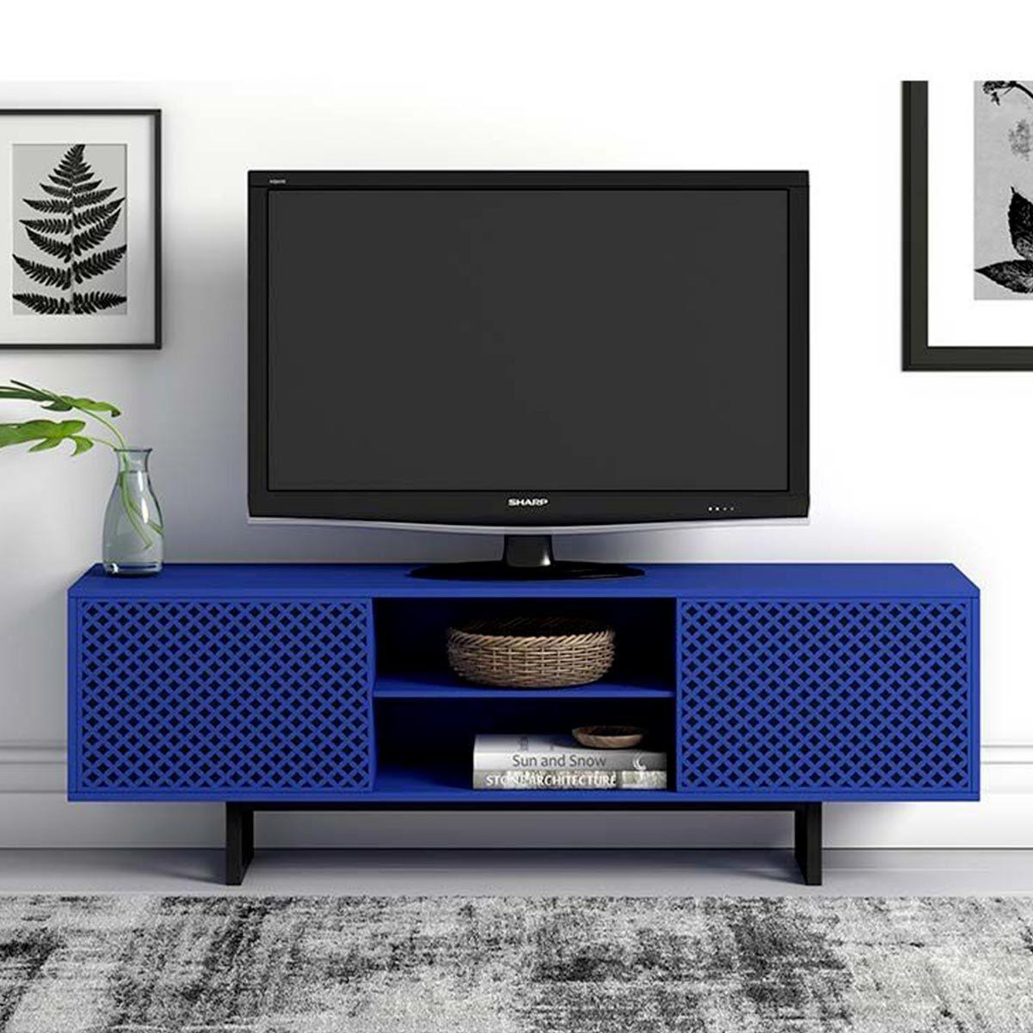 Voir la diapositive 1 : Paris Prix Meuble tv 2 portes 2 niches diamant  camden  150cm bleu