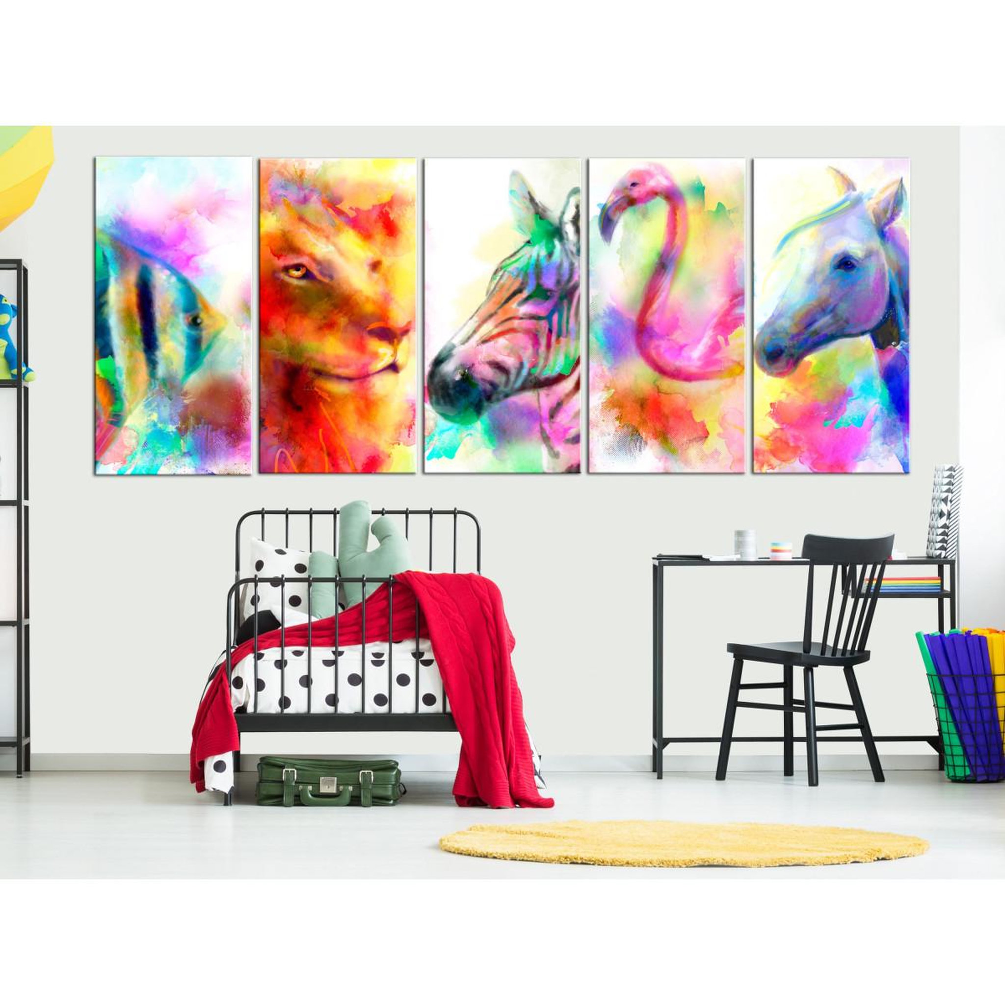 Voir la diapositive 2 : Paris Prix Tableau 5 panneaux  rainbow watercolours narrow