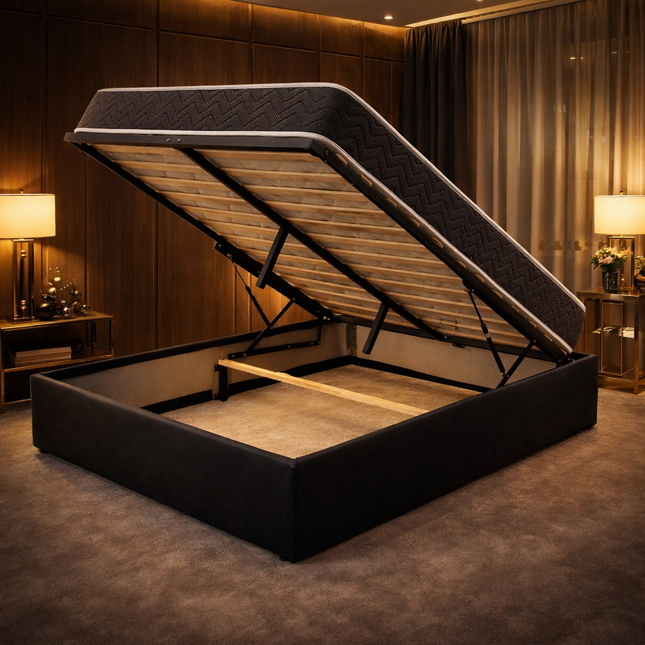 Voir la diapositive 1 : KING OF DREAMS Ensemble Lit Coffre et Matelas  Latex Accueil Moelleux