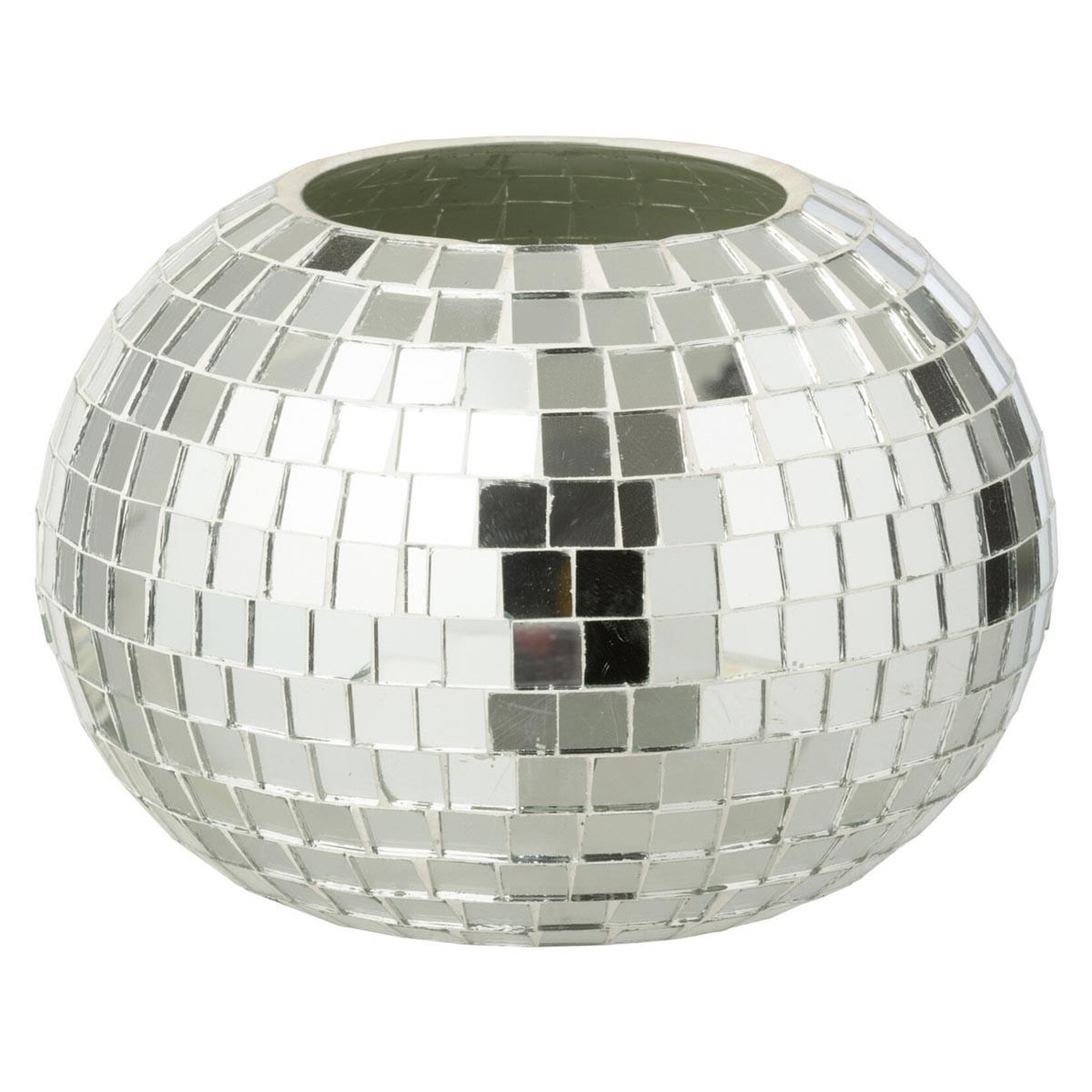 J-LINE Photophore mosaïque en verre  disco  16cm argent