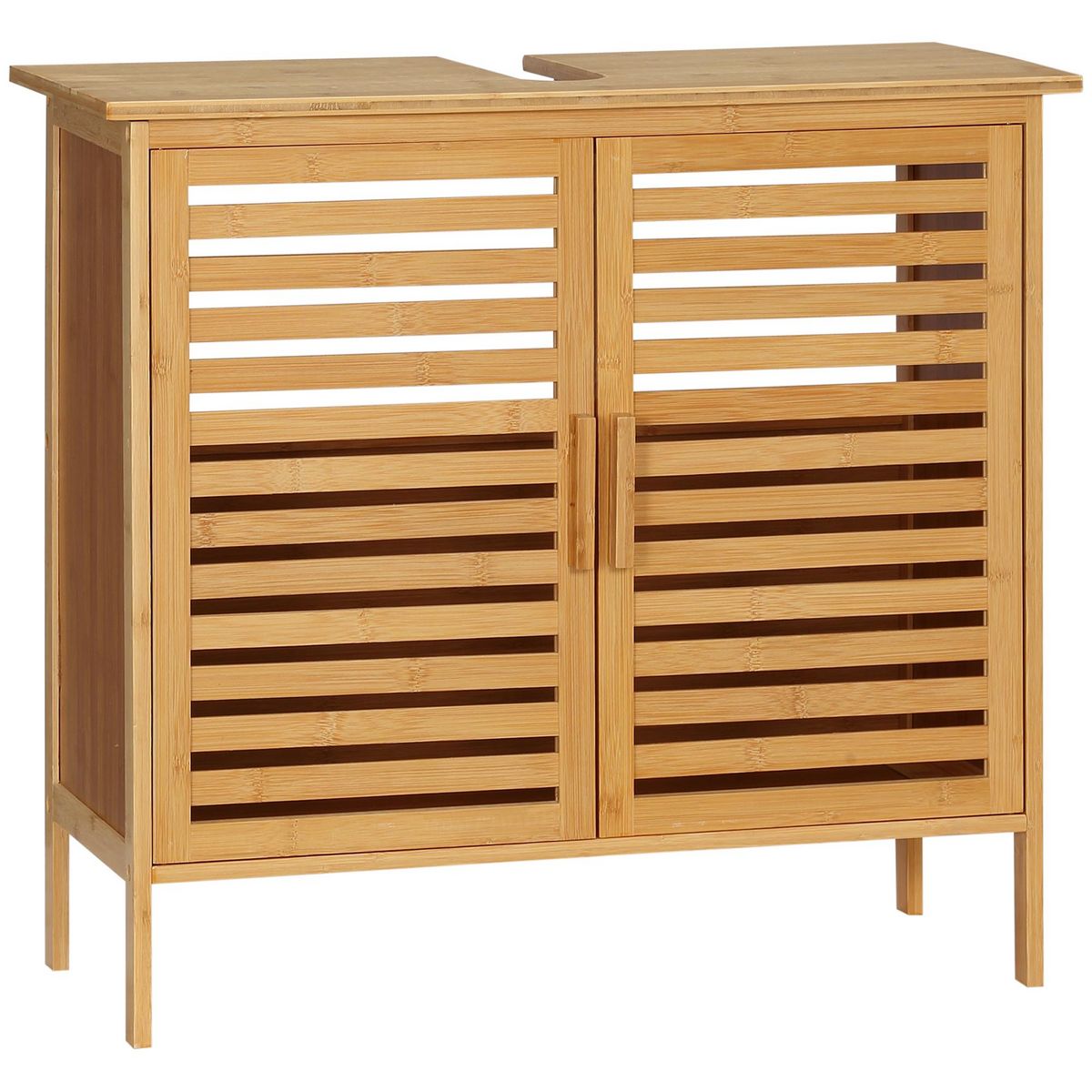 KLEANKIN Meuble sous-vasque 2 portes à lattes - dim. 66L x 29l x 61,5H cm - bois de bambou verni
