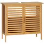 Voir la diapositive 1 : KLEANKIN Meuble sous-vasque 2 portes à lattes - dim. 66L x 29l x 61,5H cm - bois de bambou verni