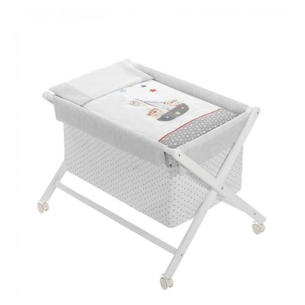 INTERBABY Berceau en Croix-Pirates Gris : Confort et Sécurité pour Bébé