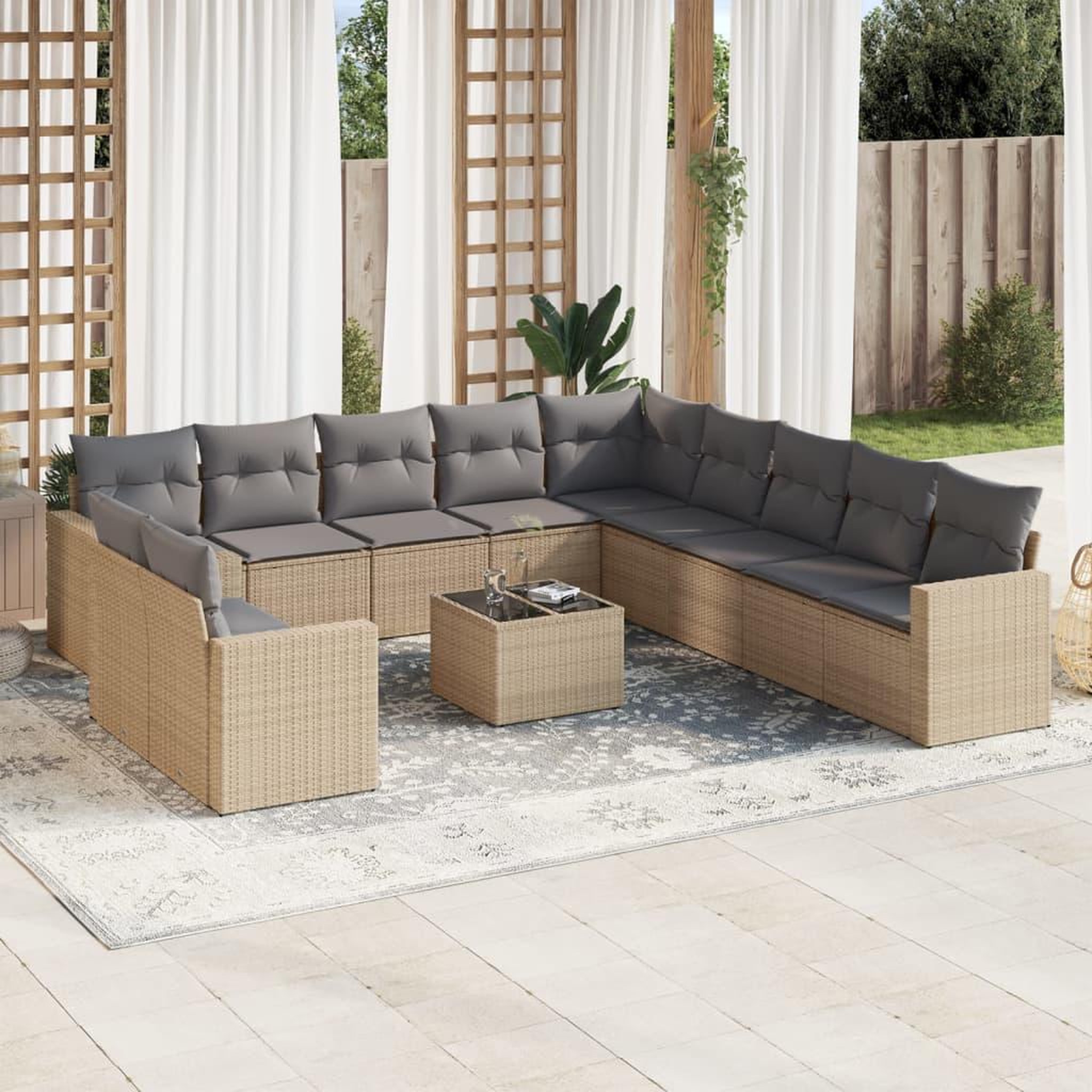 VIDAXL Salon de jardin avec coussins 12 pcs beige resine tressee