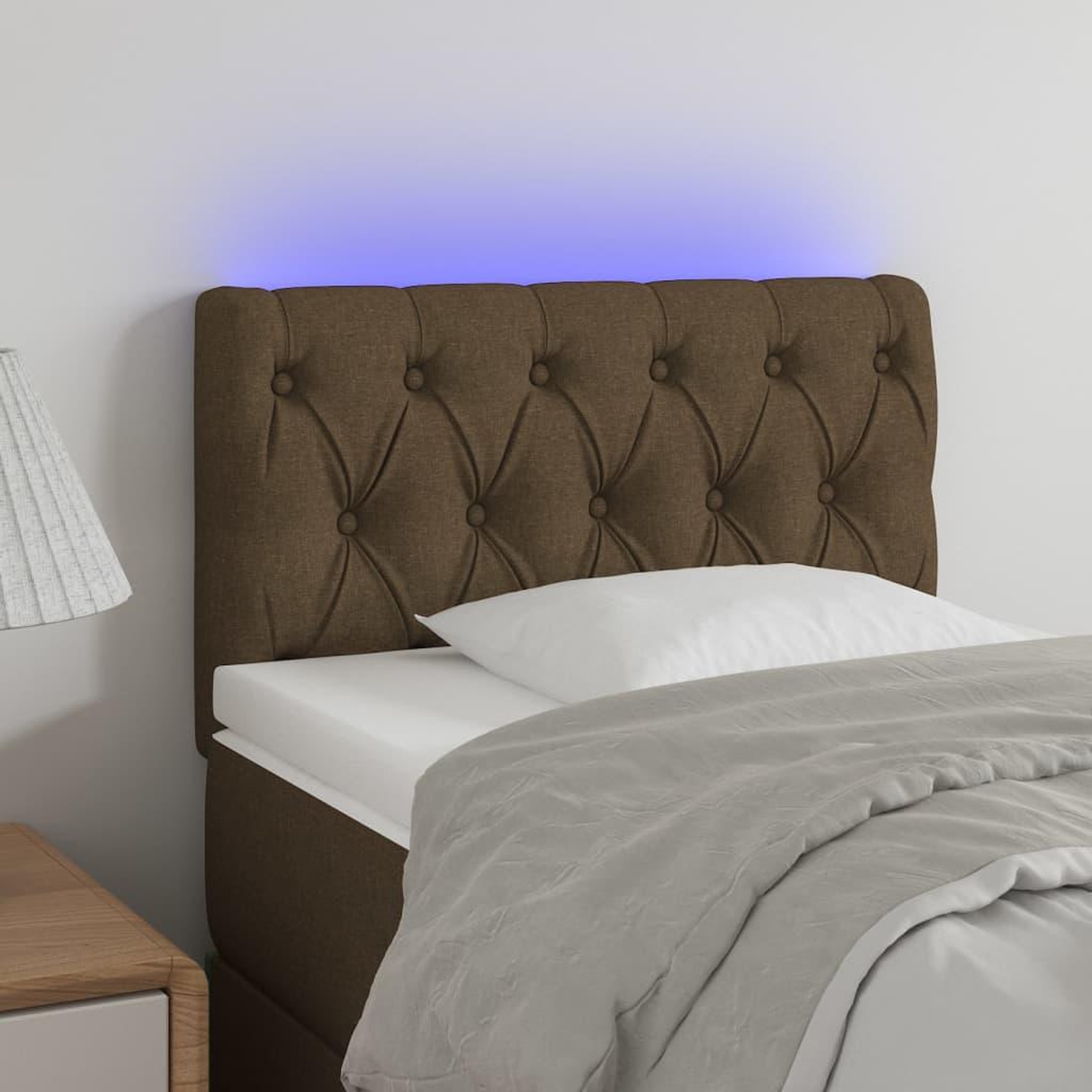 Voir la diapositive 1 : VIDAXL Tete de lit a LED Marron fonce 80x7x78/88 cm Tissu