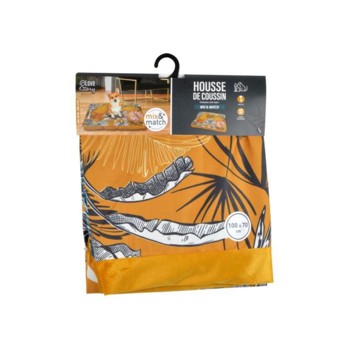 Paris Prix Housse de Coussin pour Chien & Chat  Lodge  100cm Moutarde