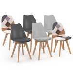 ID MARKET Lot de 6 chaises scandinaves SARA gris foncé x2, gris clair x2 et patchworks marron x2