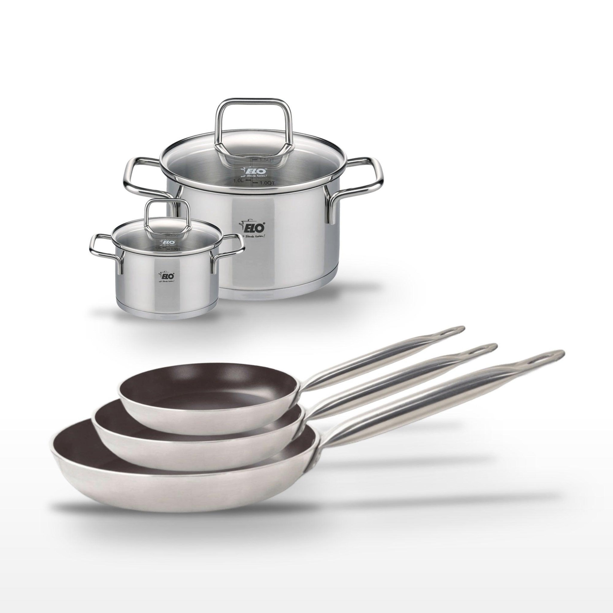 ELO Lot de 3 poêles 24/28/32 cm elo bistro line et 2 faitouts 12/20 cm