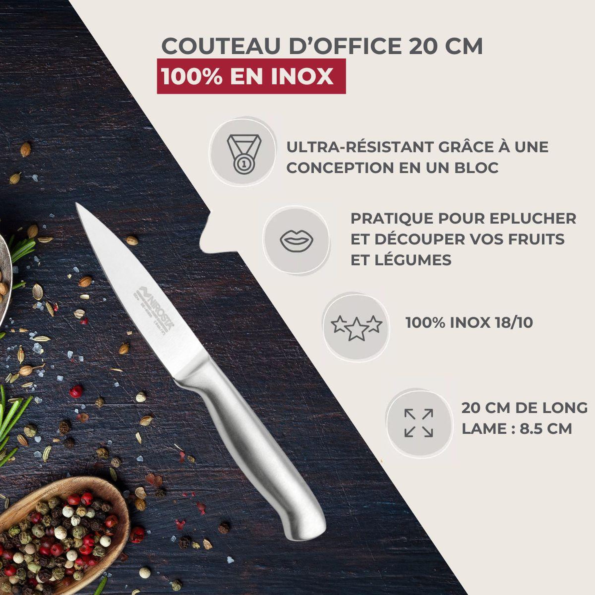 Voir la diapositive 2 : NIROSTA Ensemble de 6 couteaux d'office en inox 20 cm en tout nirosta star