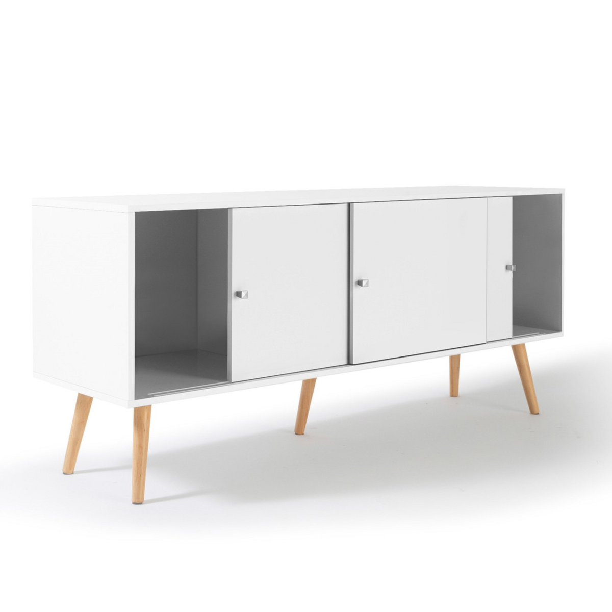 ID MARKET Buffet bas scandinave 135 cm EFFIE 3 portes bois blanc