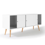 Voir la diapositive 4 : ID MARKET Buffet bas scandinave 135 cm EFFIE 3 portes bois blanc