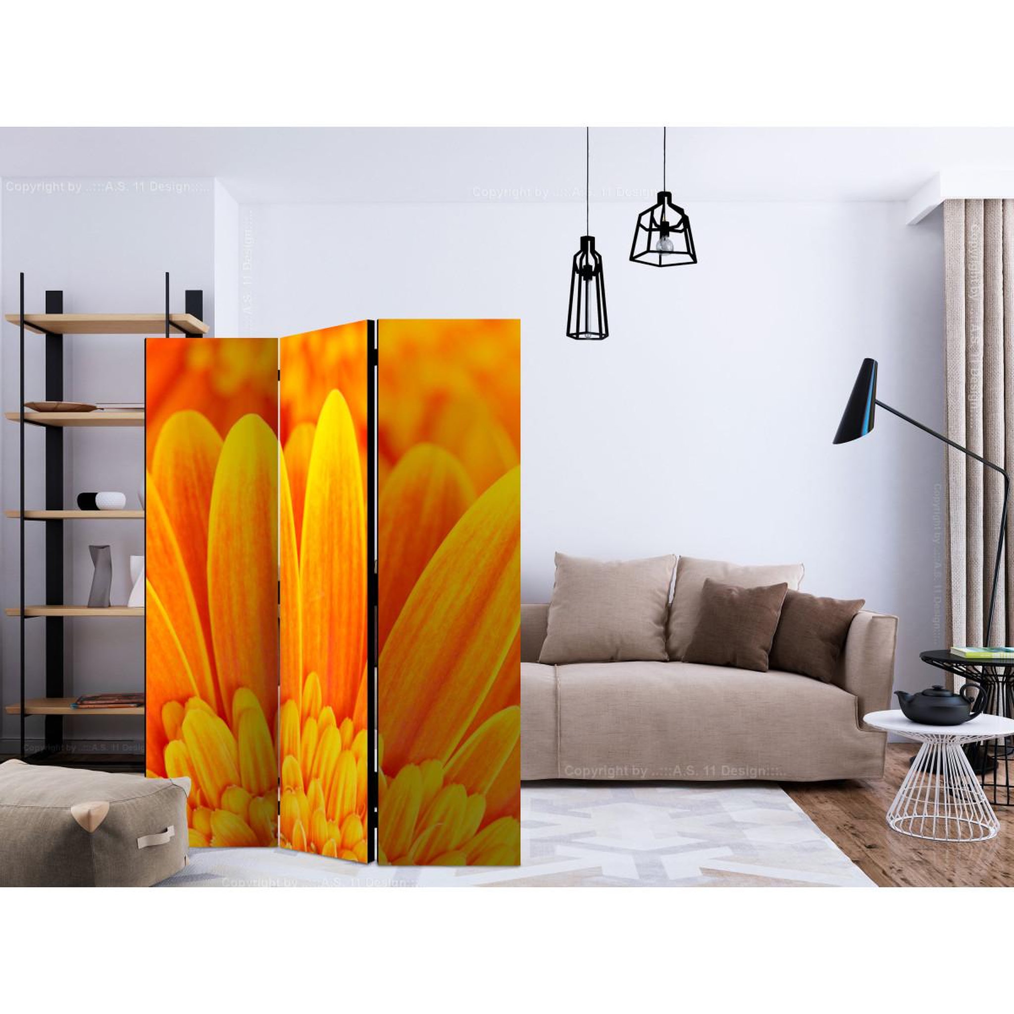 Voir la diapositive 2 : Paris Prix Paravent 3 volets  yellow gerbera daisies  135x172cm