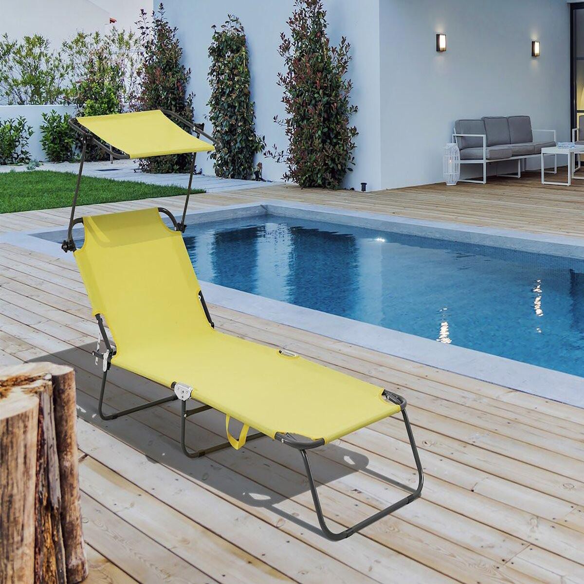 Habitat et Jardin Bain de soleil pliable  Lazy  - Avec pare soleil - Jaune