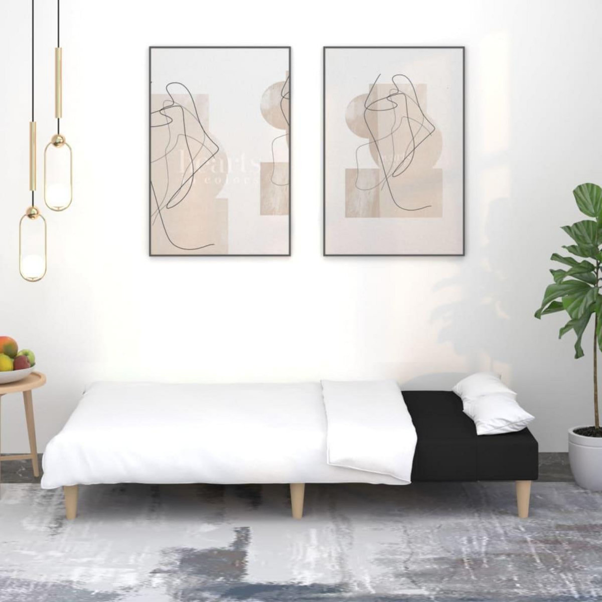 VIDAXL Canape-lit a 2 places noir tissu