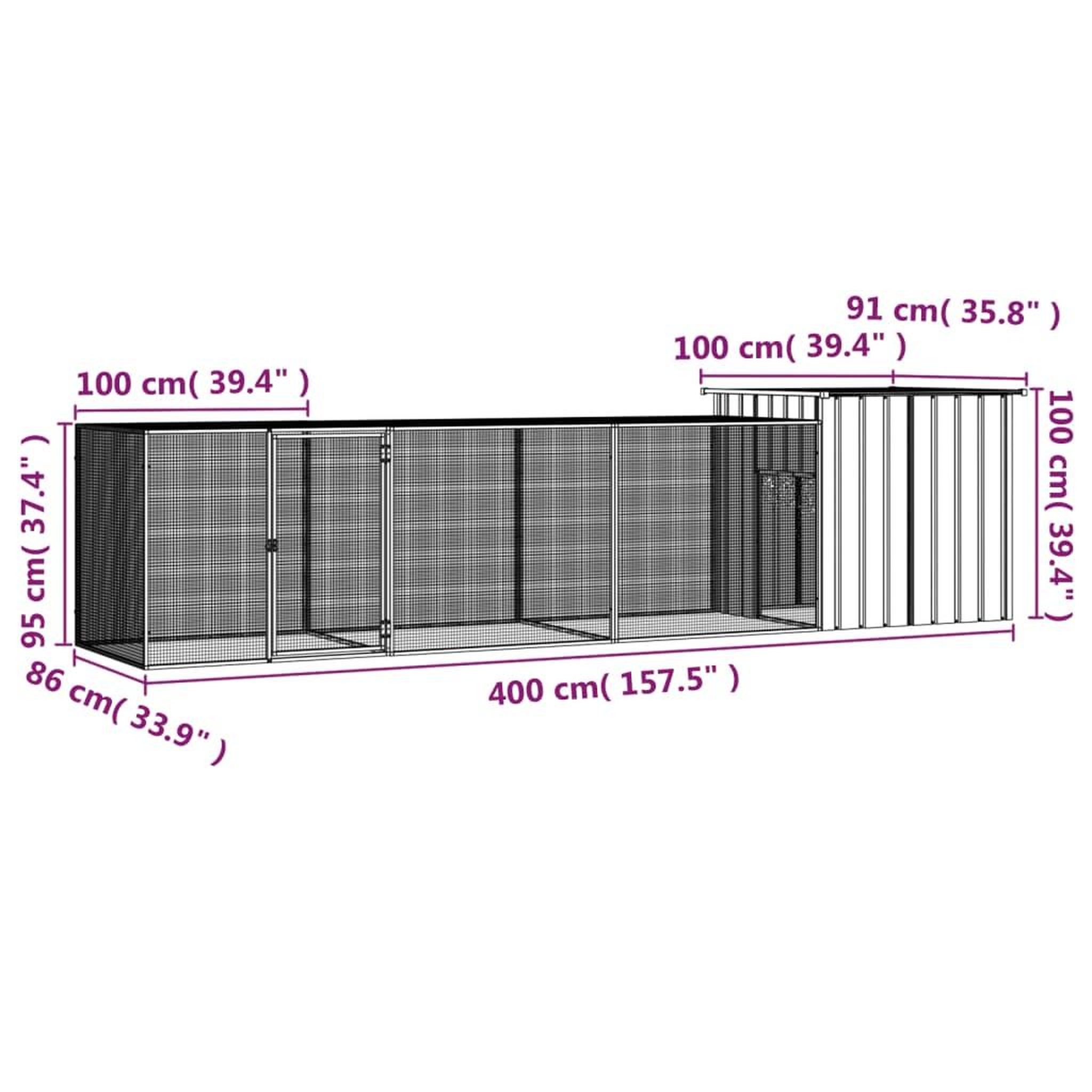 Voir la diapositive 6 : VIDAXL Poulailler Anthracite 400x91x100 cm Acier galvanise