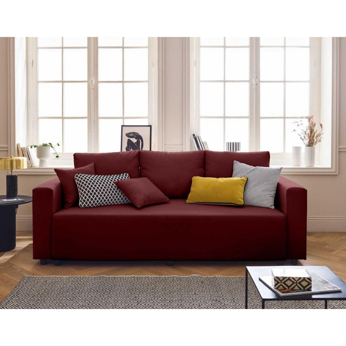 BEST MOBILIER Regala - canapé 3 places - convertible avec coffre - en tissu