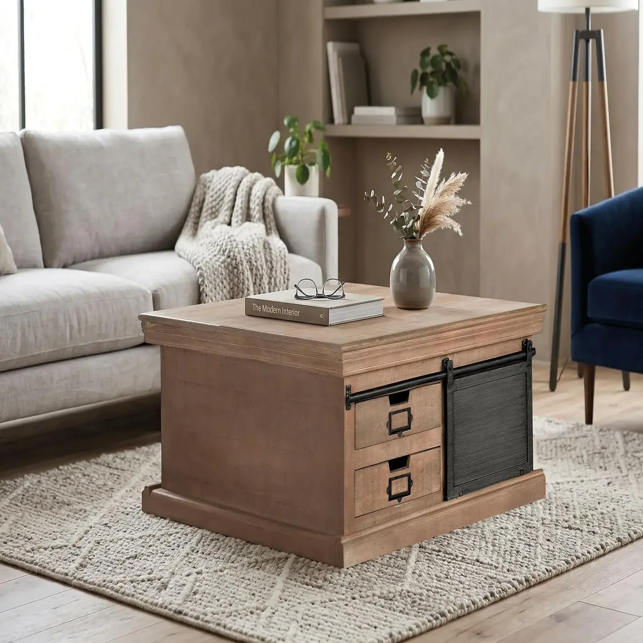 Voir la diapositive 2 : GINER Y COLOMER SL Table basse en bois de manguier 90 cm style industriel moderne