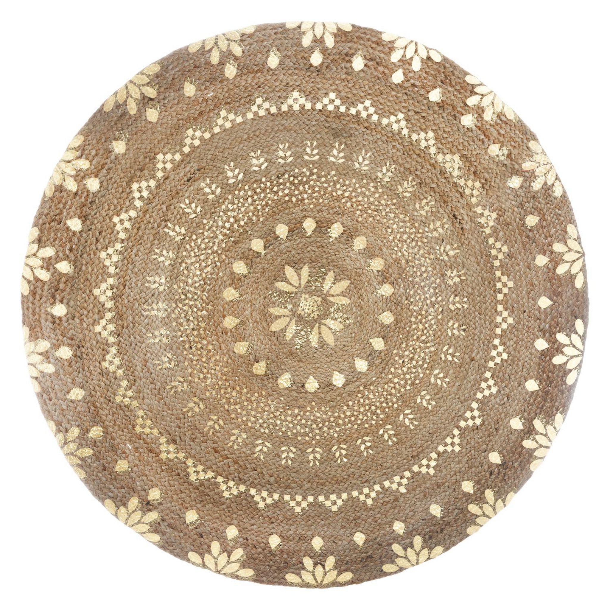 ATMOSPHERA Tapis en jute à motifs - d. 115 cm - beige et doré