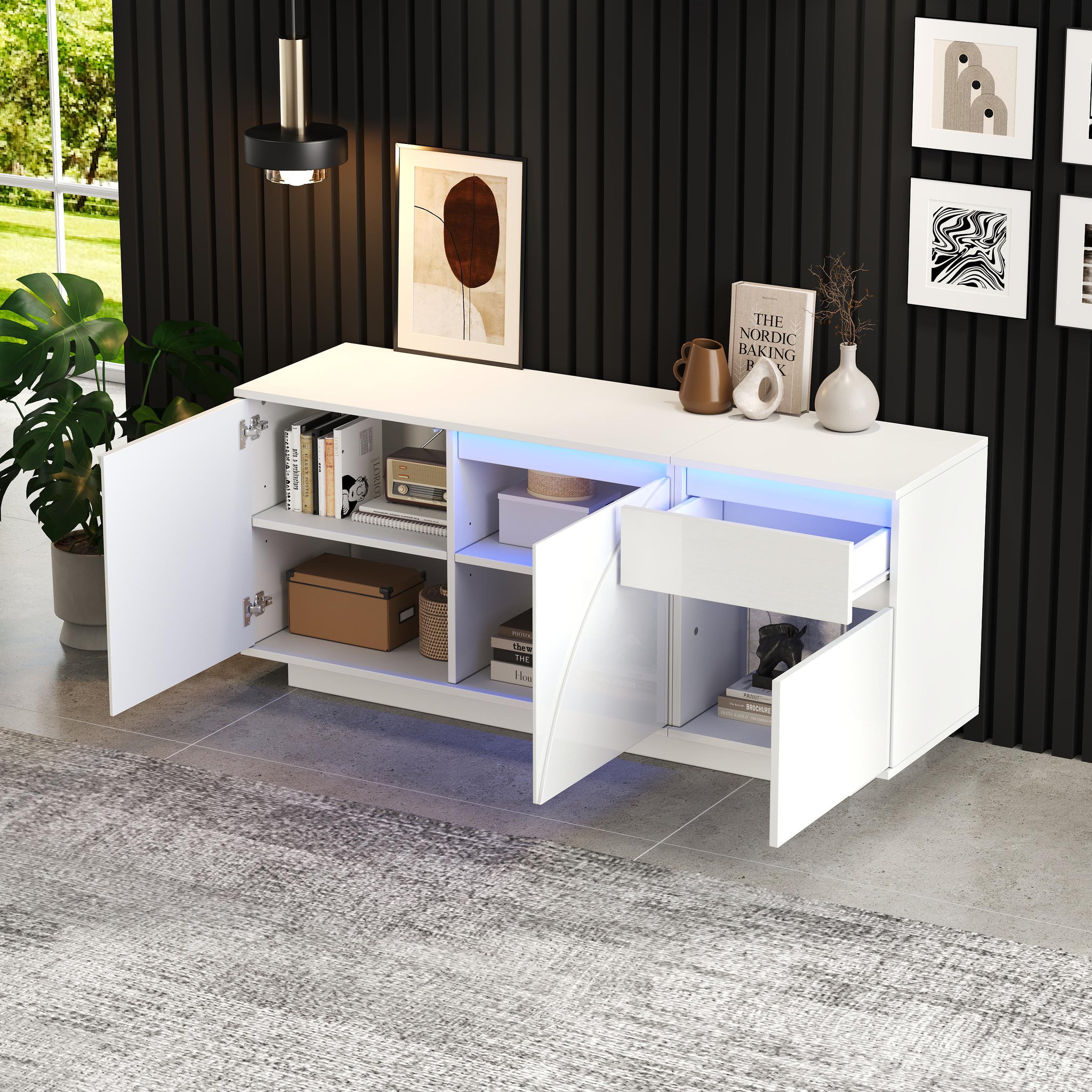 Voir la diapositive 5 : MERAX Buffet 3 porte(s) 1 tiroir(s) - 140 cm blanc led mdf