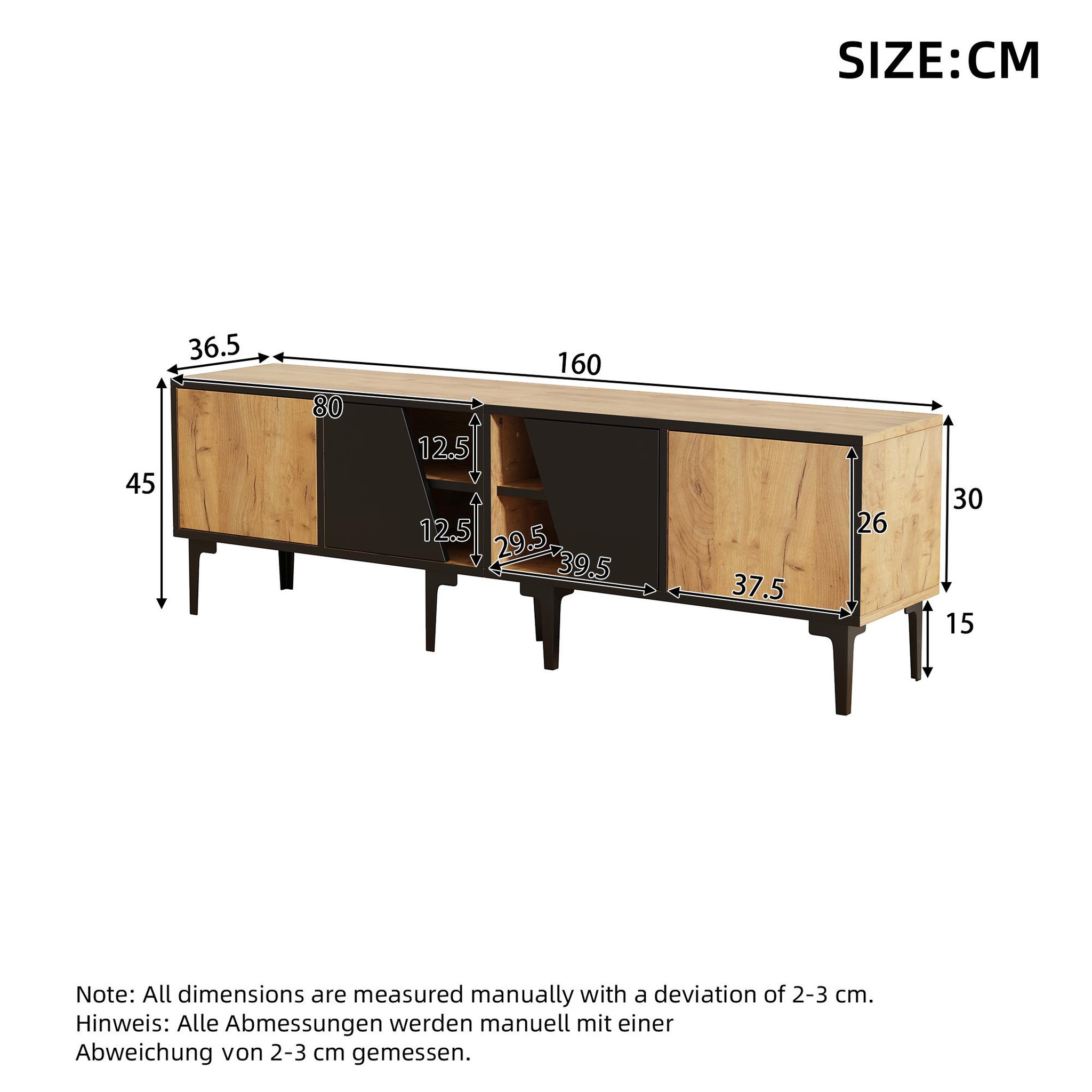 Voir la diapositive 3 : MERAX Meuble tv naturel+noir 160 cm panneau de particules