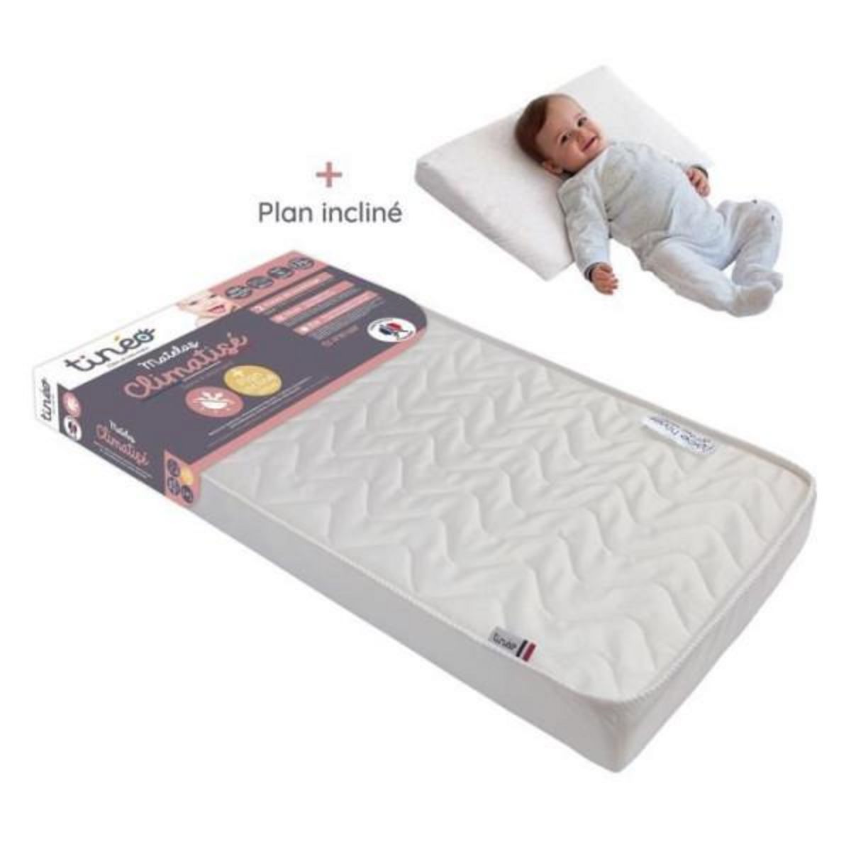 TINEO Matelas Climatisé TINEO 60x120 cm - Epaisseur 10 cm - Livre avec un plan incliné 15°