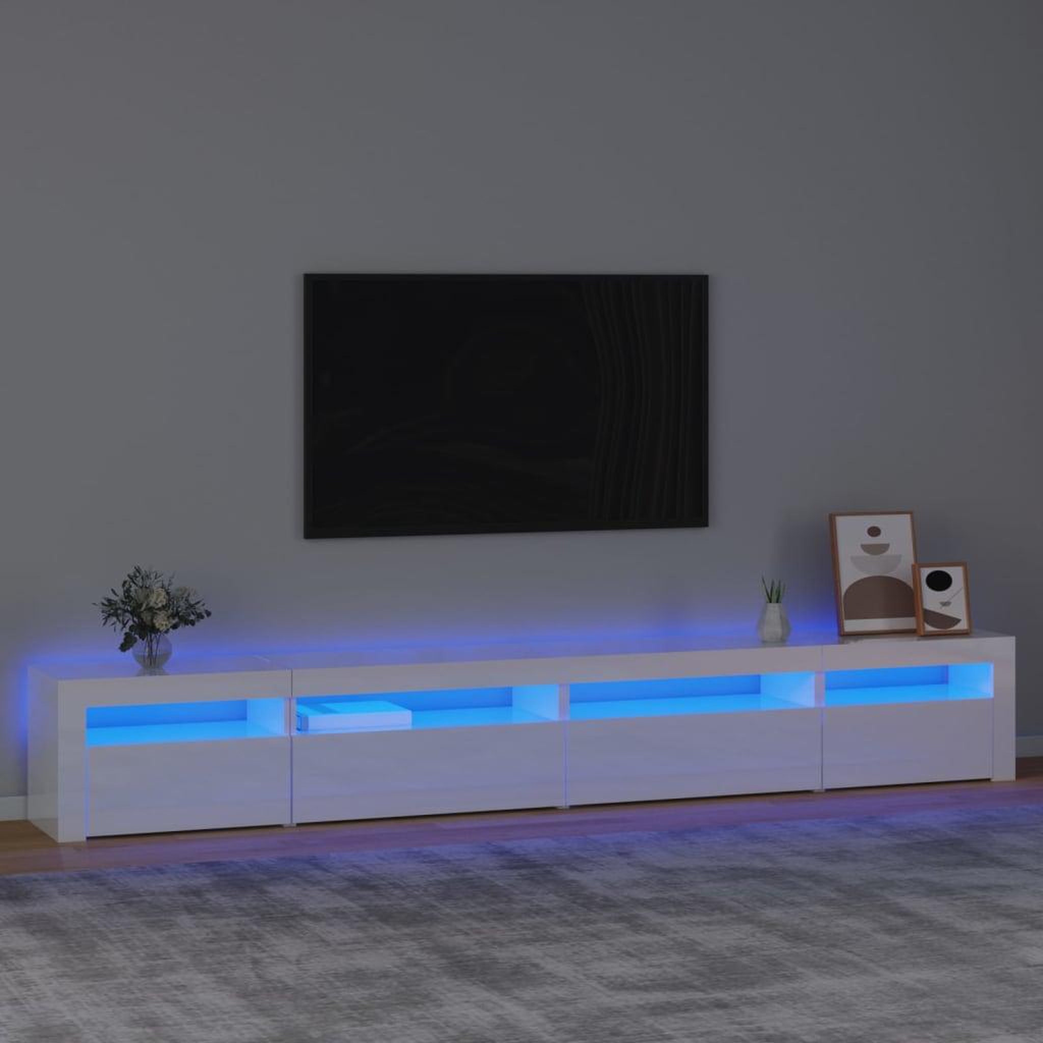 Voir la diapositive 1 : VIDAXL Meuble TV avec lumieres LED Blanc brillant 270x35x40 cm