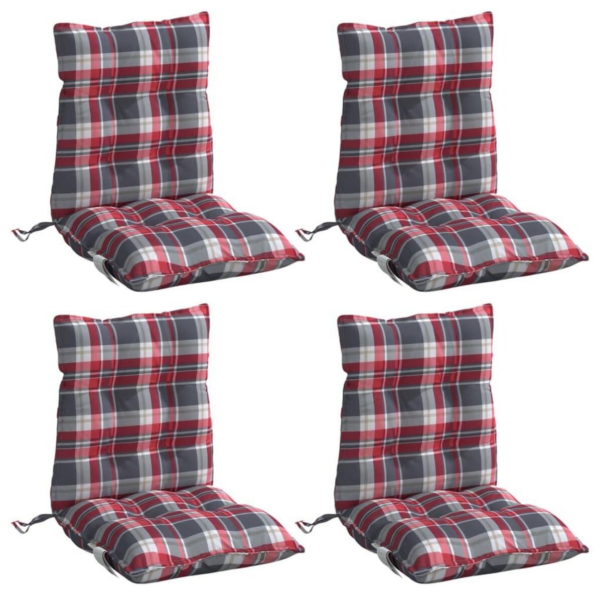 VIDAXL Coussins de chaise a dossier bas lot de 4 motif carreaux rouge