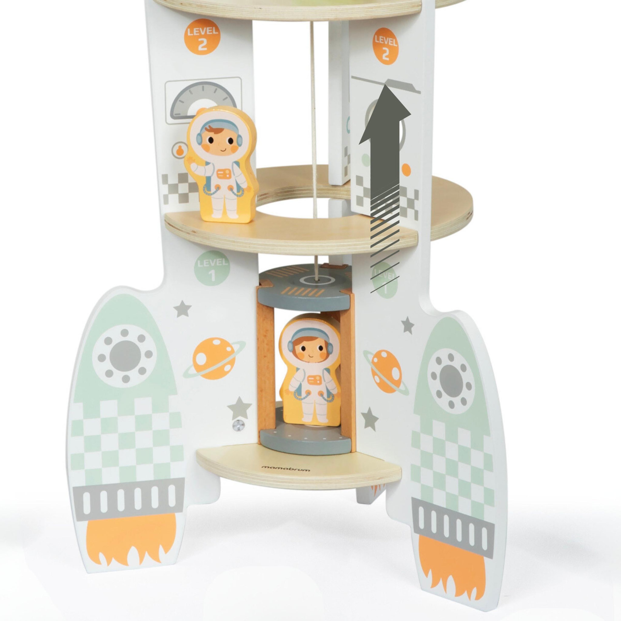 Voir la diapositive 3 : MAMABRUM Grande Fusée Spatiale en Bois avec Ascenseur, Astronautes et Accessoires, 60 cm