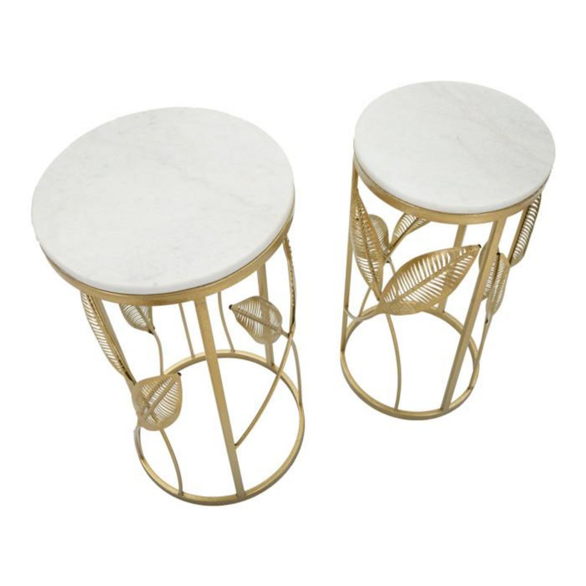 Paris Prix Lot de 2 Tables d'Appoint Effet Marbre  Leaf  65cm Or