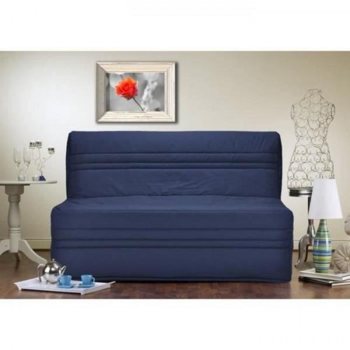 MARKET24 JOÉ Banquette BZ 3 places - Tissu bleu marine - Contemporain - L 143 x P 97 cm