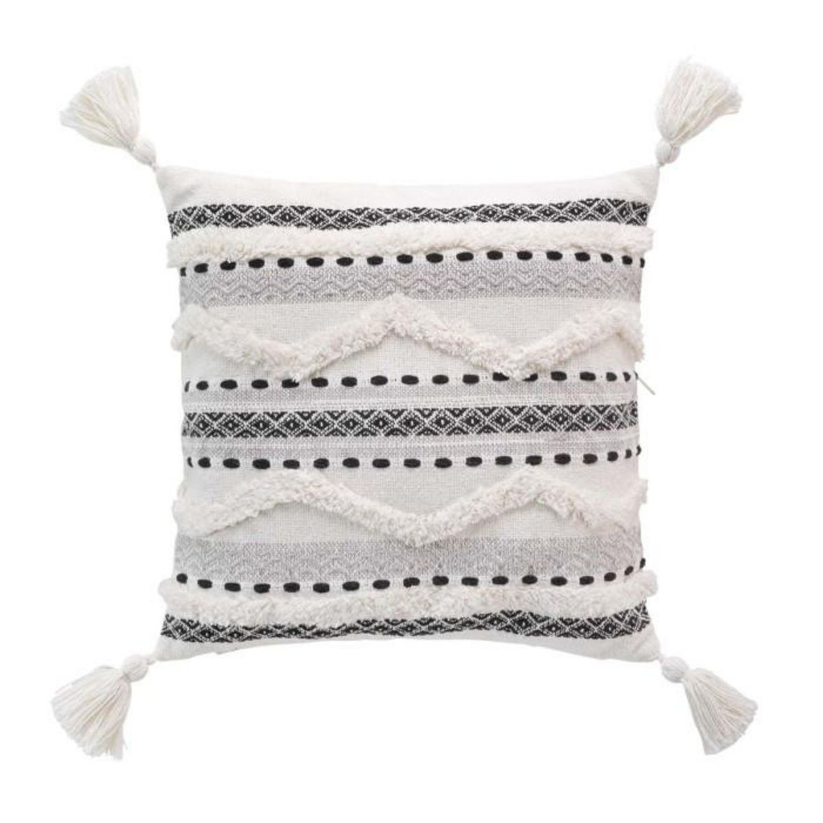 Paris Prix Housse de Coussin à Pompons  Emilia  40x40cm Noir & Blanc