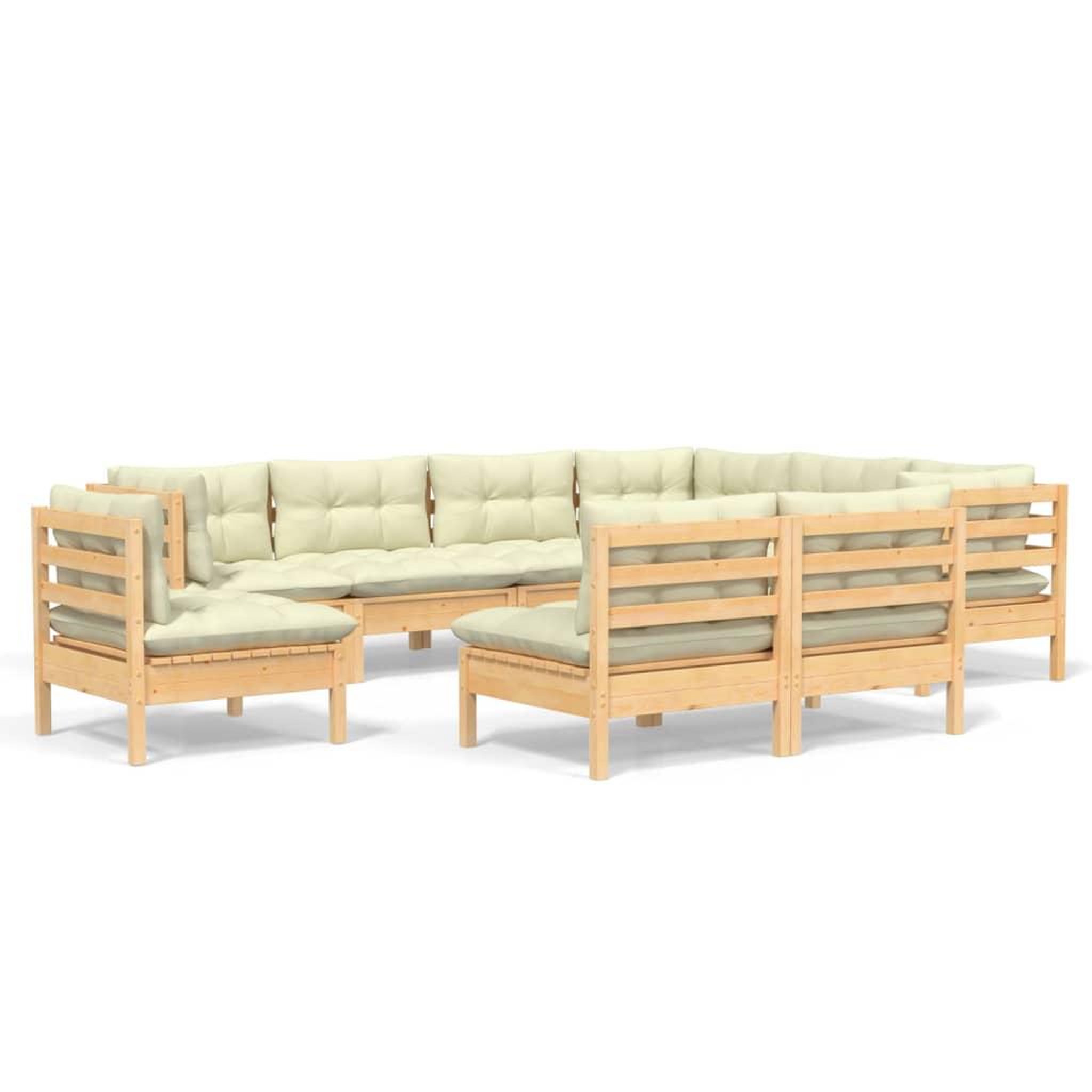Voir la diapositive 2 : VIDAXL Salon de jardin 9 pcs avec coussins creme bois de pin massif