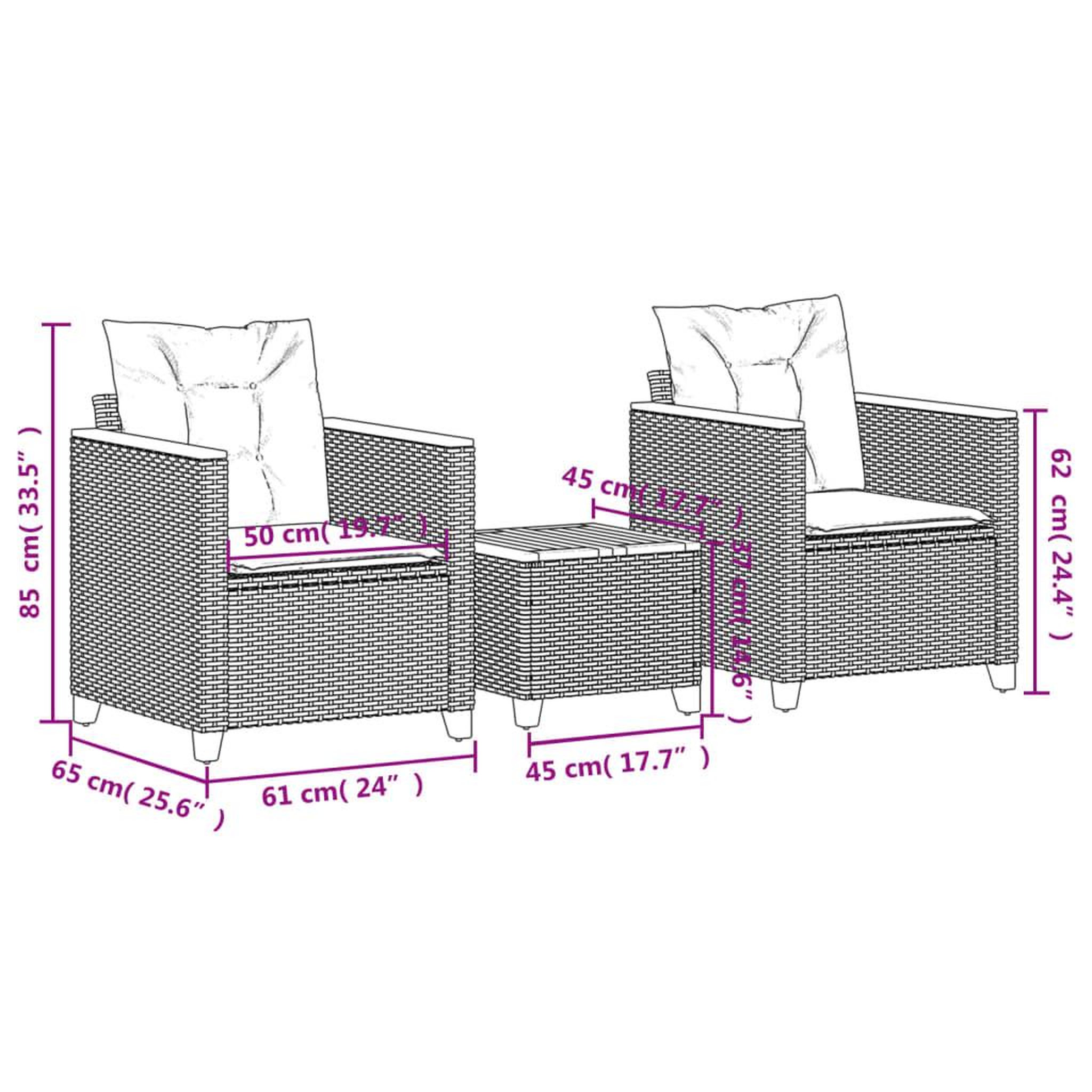 Voir la diapositive 6 : VIDAXL Ensemble de bistro 3 pcs et coussins gris resine tressee acacia