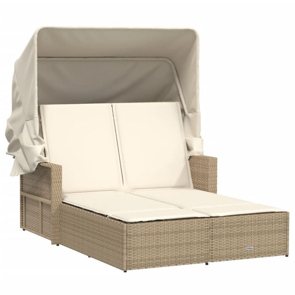 VIDAXL Chaise longue double avec auvent et coussins beige poly rotin