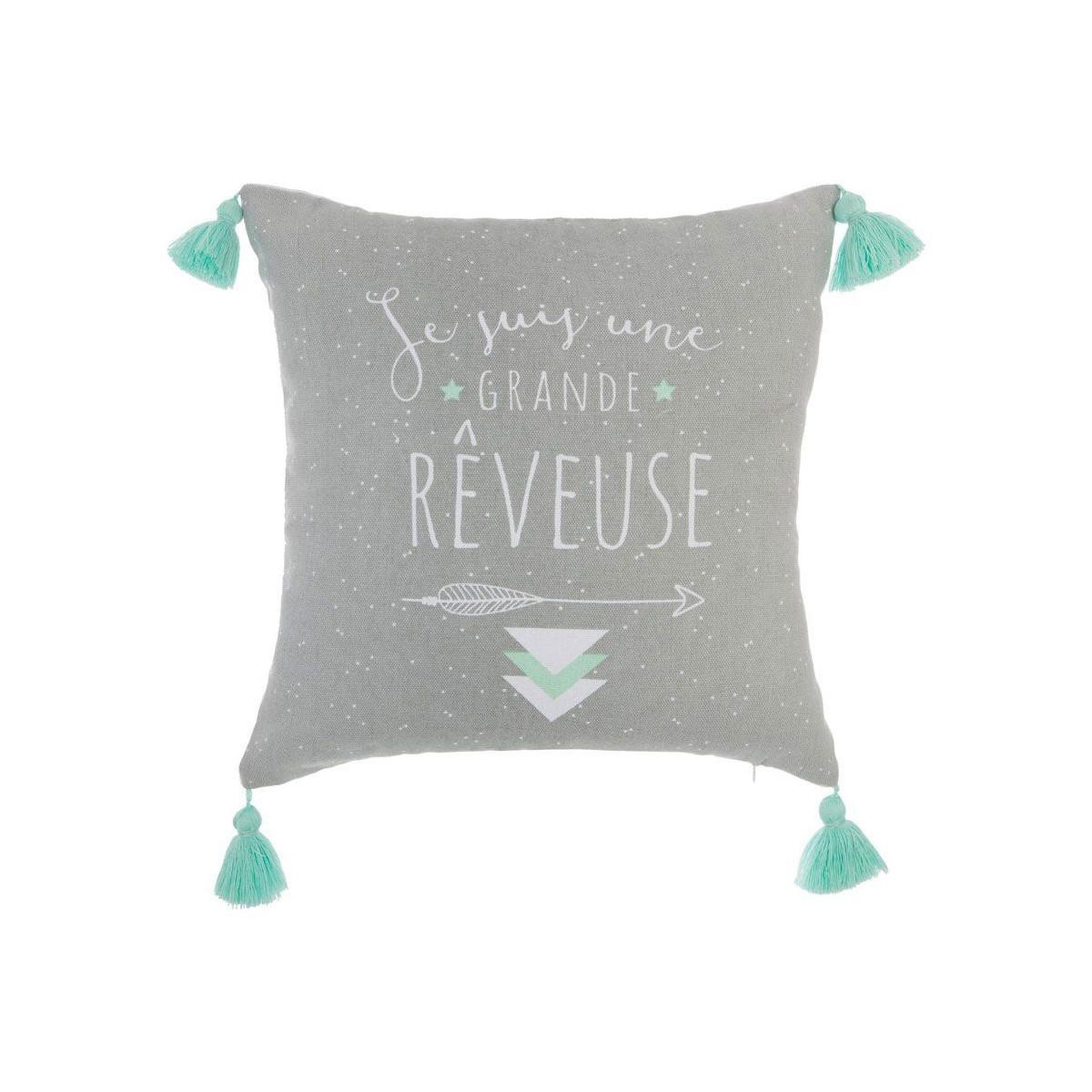 Voir la diapositive 2 : ATMOSPHERA Coussin déco  4 pompons  40x40cm gris