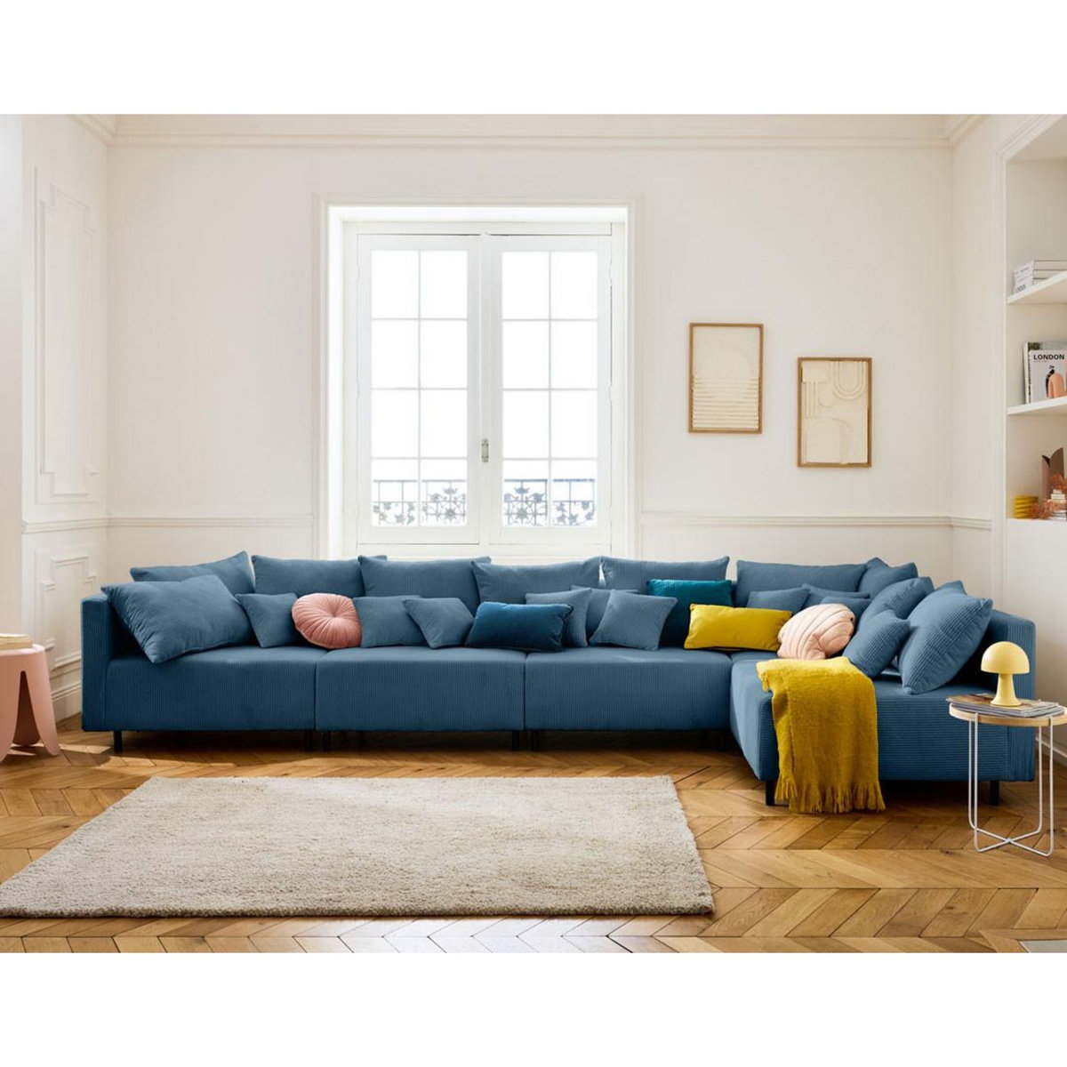 LISA DESIGN Edinburg - canapé modulable d'angle réversible 5 places - en velours côtelé