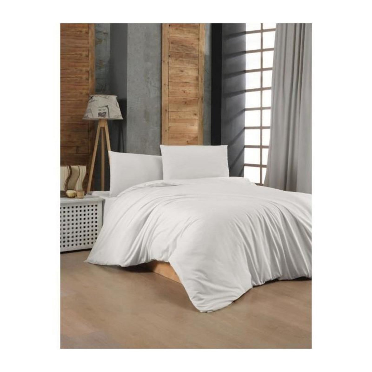 GENERIQUE Parure de lit - 1 housse de couette 220 x 240 cm + 2 taies d'oreiller 60 x 60 cm - 100% coton renforcé - Blanc