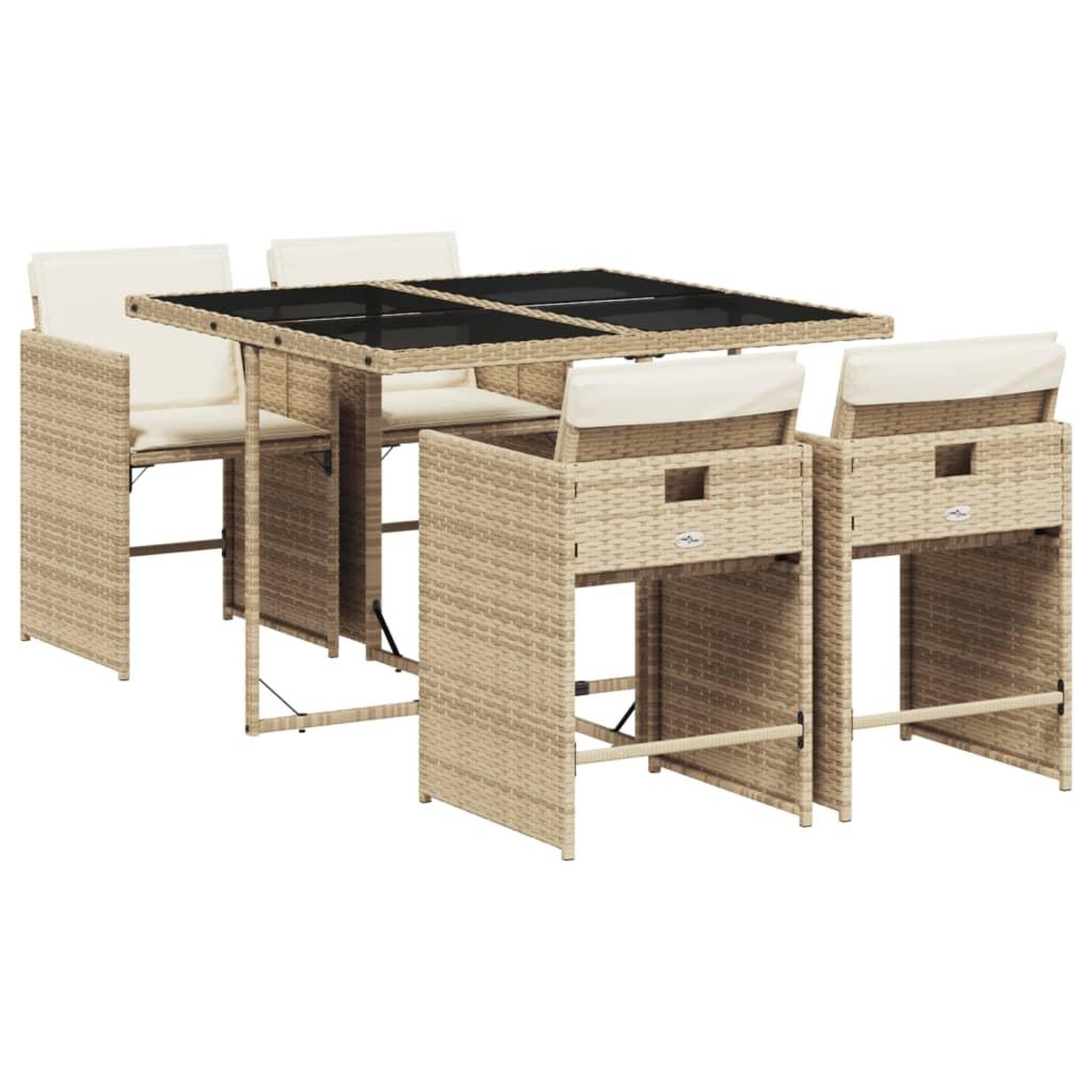 Voir la diapositive 2 : VIDAXL Ensemble a manger de jardin avec coussins 5pcs Beige poly rotin
