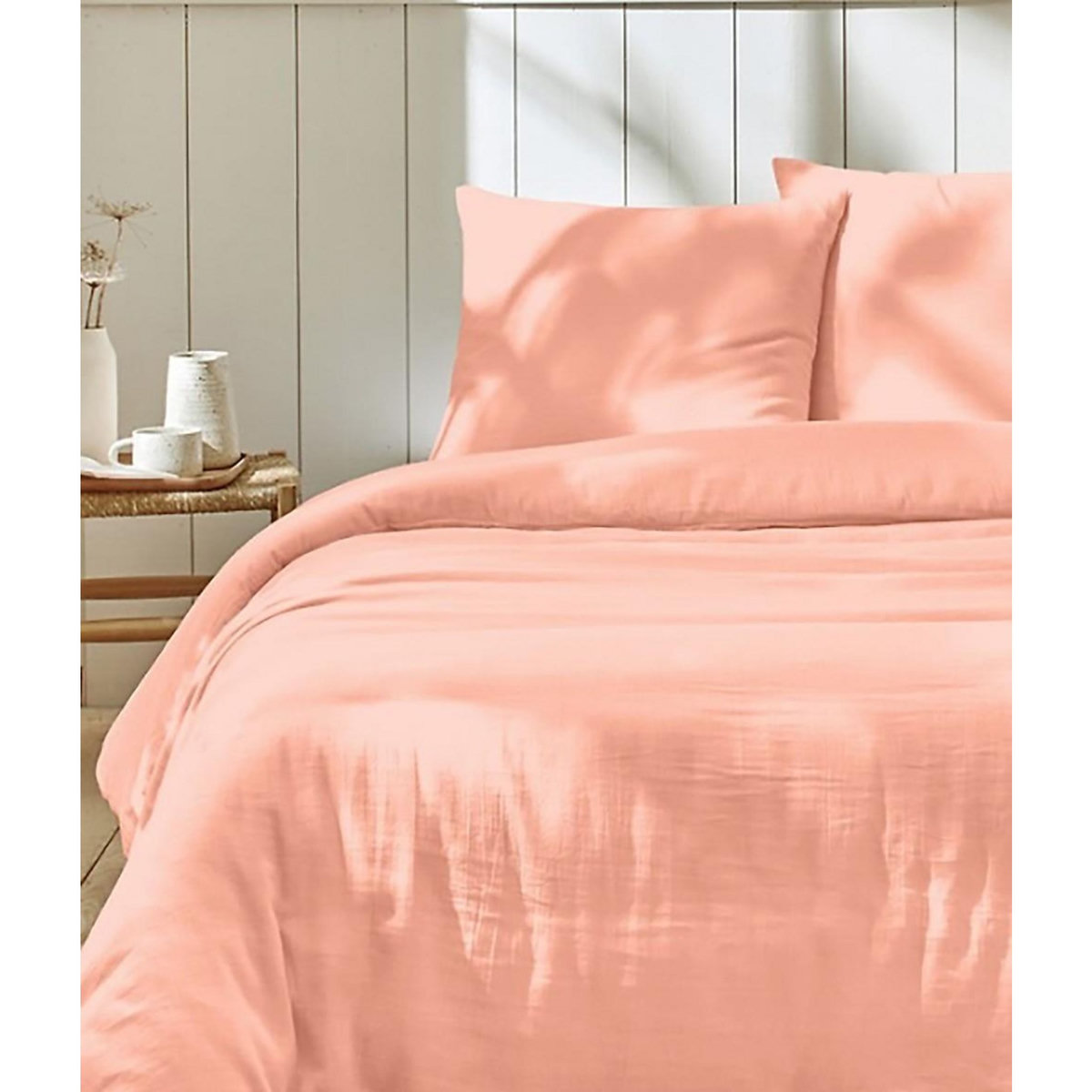 Home collection Parure housse de couette en gaze de coton - rose