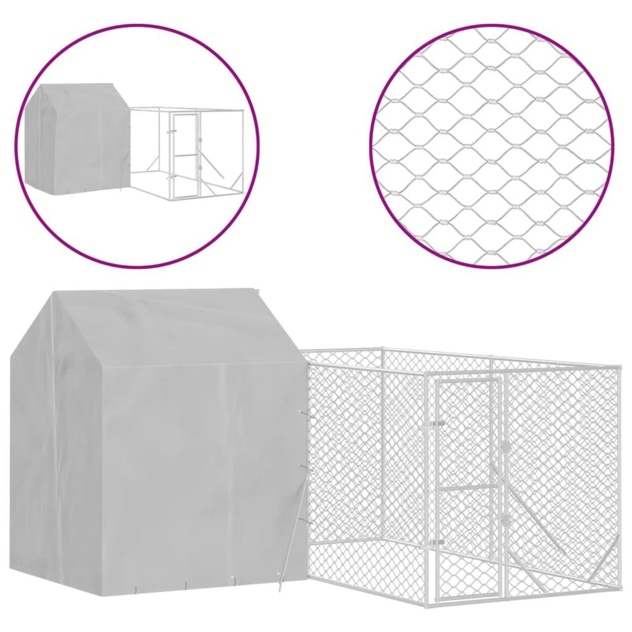 Voir la diapositive 2 : VIDAXL Chenil d'exterieur pour chiens avec toit argente 4x4x2,5 m