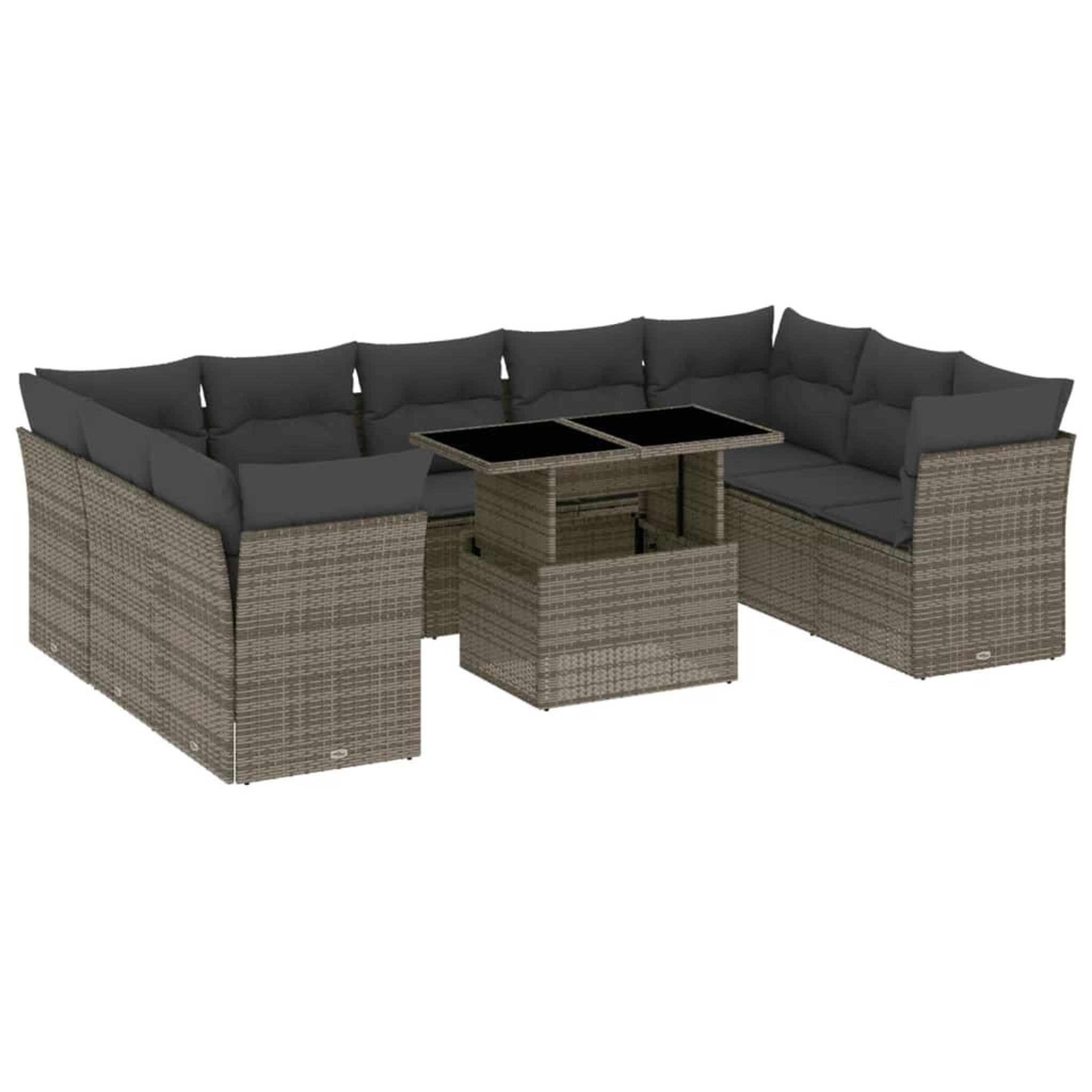 Voir la diapositive 2 : VIDAXL Salon de jardin avec coussins 10 pcs gris resine tressee